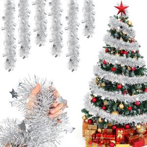 SIMEIXI Ghirlanda Di Orpelli per Albero Di Natale Da 6 Pezzi, Decorazioni Natalizie 2m, Argento