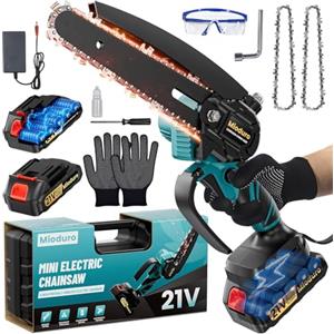 Mioduro Mini Motosega a Batteria per Potatura, Motosega Elettrica con 2 x 4000mAh Batterie, 6 Pollici Sega a Batteria con Blocco di Sicurezza e Motore Potente per il Taglio del Legno e il Giardinaggio