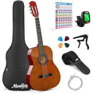 Moukey Basswood 36 Inch mini Classical Practice Guitar,Natural Brown