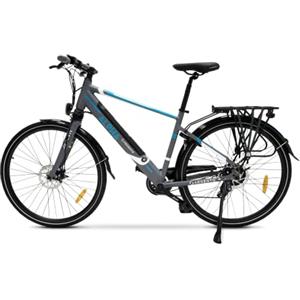 Argento E-Bike Alpha, Motore 250W, Freni a Disco, Batteria 374Wh, Fino a 70km, Schermo LCD, Cambio Shimano 7 Rapporti