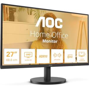 AOC U27B3A - Monitor UHD da 27 pollici, altoparlanti, HDR10 3840x2160, 60 Hertz, HDMI 2.0, DisplayPort 1.4 nero, 27 pollice 4K IPS, 60 Hz