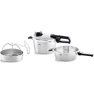 Fissler, Set da 4 pezzi con pentola a pressione Vitavit Premium 4.5 L, diametro 22 cm, con padella a cottura rapida 2.5 l , diametro 22 cm, con coperchio in metallo, per cottura a induzione