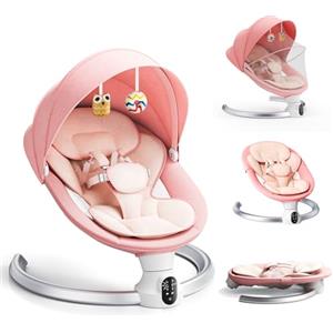 Ixdregan Dregan Sdraietta Neonati Elettrica - App e Telecomando Dondolo Neonati Elettrico con 3 timer, 5 Velocità di Altalena, 10 Musiche, Sdraietta Bluetooth Imbottita Morbida Baby (APP Rosa)