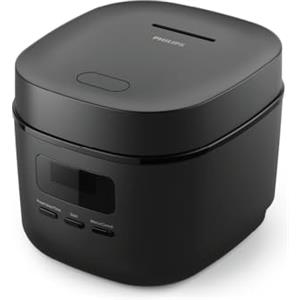 Philips Serie 3000 Mini Cuociriso - 0,54L, rivestimento Bakuhanseki a 5 strati, modalità di cottura rapida 30 minuti, 5 menu automatici, nero (HD3080/80)