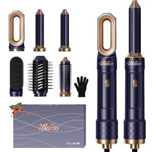 UKLISS Spazzola Asciugacapelli 6 in 1, UKLISS Airstyler Set con Arricciacapelli Automatico, Hair Dryer, Spazzola ad Aria Calda, Thermal Brush, Spazzola Lisciante Capelli, Regali per Donne Styling - Blu