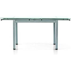 KONTE.DESIGN Tavolo RAPALLO allungabile in vetro bianco opaco e base metallo satinato grigio, 110x70x76 cm