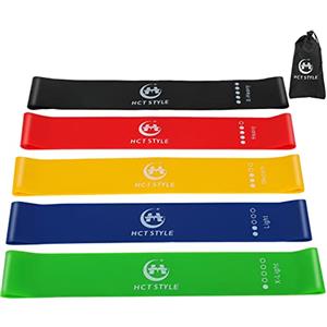 HCT STYLE Set da 5 Elastici Fitness - Bande Elastiche con 5 Livelli di Resistenza per Allenamento, Yoga, Pilates e Palestra, con Borsa e Manuale d'Esercizi