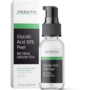 YEOUTH Acido Glicolico Peeling Viso con Retinolo e Tè Verde, Esfoliante Peeling Glicolico Acido 30% Gel Professionale 30ml