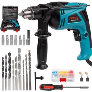 TEENO Trapano a Percussione con filo TEENO, 710 W, 230 V, 0-2800rpm, velocità variabile in continuo con pulsante rotante, Diametri di foratura: legno 25mm, calcestruzzo 13mm, metallo 13mm, blu