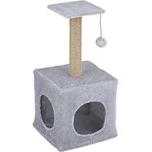 Baroni Home Tiragraffi per Gatti Adulti con Corda Sisal, Albero Tiragraffi e Cuccia Cilindrica Grigio, 24,5x24,5x50