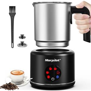 morpilot Montalatte Elettrico, Morpilot Milk Frother in Acciaio Inossidabile, 6 in 1 Funzione, Capacità 250ml Cappuccino o 500 ml Latte Caldo, Design Diviso, Nero