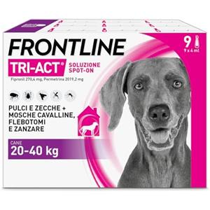 FRONTLINE Triact, 9 Pipette, Cane L (20-40 kg), Antiparassitario per Cani e Cuccioli di Lunga Durata, Protegge il Cane da Pulci, Zecche, Zanzare, Pappataci e Leishmaniosi, Antipulci 9 Pipette