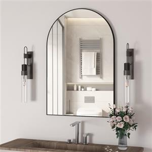 NEUWEABY Specchio da parete, specchio da parete ad arco per bagno, 60 x 90 cm ad arco con cornice in metallo, specchio da bagno nero per arredamento, camera da letto, soggiorno