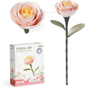 ROKR Puzzle 3D di Rose e Camelie, Kit di modellismo fai da te per adulti, Set da costruzione per bouquet di fiori artificiali, Piante artificiali da regalare (Camelia rosa chiaro)