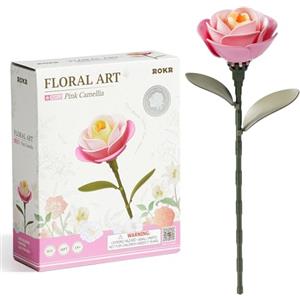 ROKR Puzzle 3D di Rose e Camelie, Kit di modellismo fai da te per adulti, Set da costruzione per bouquet di fiori artificiali, Piante artificiali da regalare (Camelia rosa)