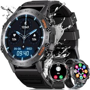 MEGALITH Orologio Smartwatch Uomo Bluetooth: Risposta Chiamate Militare Smart Watch IP67 Impermeabil - Fitness 106+ Sportive SpO2 Sonno Monitor iOS Android Nero