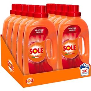 Sole Detersivo Lavatrice Proteggi Colore 290 Lavaggi, 10 confezioni bi-pacco, Formula igienizzante, Detersivo Lavatrice Liquido Proteggi Colore, rimuove le macchie a basse temperature