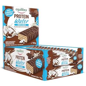 Equilibra Alimenti Proteici, Barrette Proteiche Wafer, Protein Wafer, 25 x 35 g, Gusto Cocco, Ricoperte di Cioccolato al Latte, Ricche di Fibre, Senza Edulcoranti, 3g Zuccheri per Barretta
