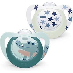 NUK Star Ciuccio per bambini | 6-18 Mesi | Succhietti notte e giorno | silicone senza bpa | Accettato dal 99% dei bambini | Verde | 2 Pezzi