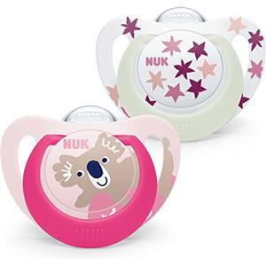 NUK Star Ciuccio per bambini | 6-18 Mesi | Succhietti notte e giorno | silicone senza bpa | Accettato dal 99% dei bambini | Rosa | 2 Pezzi