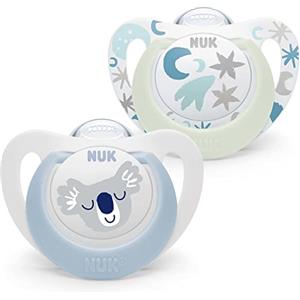 NUK Star Ciuccio per bambini | 0-6 Mesi | Succhietti notte e giorno | silicone senza bpa | Accettato dal 99% dei bambini | Blu | 2 Pezzi