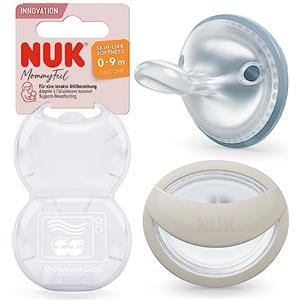 NUK MommyFeel succhietto | 0-9 mesi | Succhietti ideali per accompagnare l'allattamento | Silicone senza BPA | Denim e greige | 2 pezzi