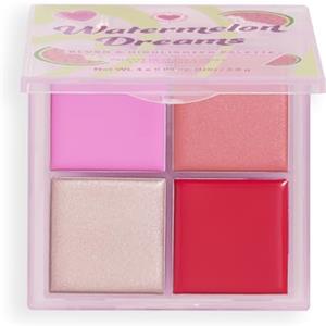 I Heart Revolution Watermelon Dreams Blush & Highlighter Quad, Palette in Crema con Blush e Illuminante, Vegano e Cruelty-Free, 2.8g