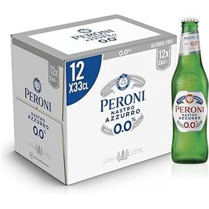 Peroni Nastro Azzurro 0.0 Birra Analcolica Premium Lager, Cassa Birra con 12 Birre in Bottiglia da 33 cl, 7.92 L, Gusto Secco e Rinfrescante, Zero Alcol