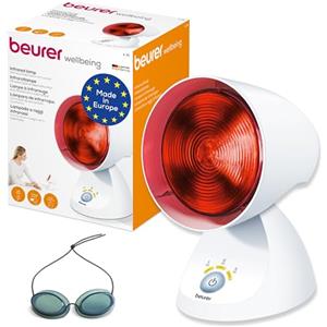 Beurer IL 35 Lampada a raggi infrarossi, 150W, timer digitale 3 livelli, spegnimento automatico, inclinazione regolabile, trattamento per raffreddori e contratture muscolari, dispositivo medico