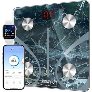 RENPHO Elis 1 Bilancia Pesapersone, Professionale Bilancia Impedenziometrica Bluetooth Bilancia Pesa Persona Digitale con App - Misura Peso Corporeo, Massa Grassa, BMI, Massa Muscolare, Marmo