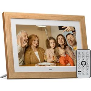 BWJBSW Cornice Digitale 10 pollici, No WiFi Cornice Foto Digitale con Telecomando, HD Display Foto e Video, Supporto Scheda SD da 32GB, USB, Auto-Rotazion, Auto ON/OFF, Cornice in Legno Staccabile