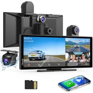 Carpuride W125S Carplay Schermo con 3 Canali Dash Cam, 4K Anteriore e 1080P Posteriore Camera, 1080P Infrarossi Abitacolo Camera, Senza Fili Carplay & Android Auto, 11,26" HD Tattile Schermo, BT.