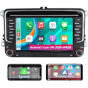 AWESAFE 7 Pollici Autoradio per VW Golf 5 6 Plus Polo Passat Tiguan Seat. Android 13 Autoradio 2G+64GB con CarPlay Android Auto Car Radio GPS Bluetooth WIFI FM RDS EQ Comandi al volante