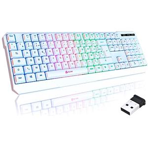 KLIM Chroma - Tastiera wireless Gamer FRENCH AZERTY - Novità, sottile, durevole, ergonomica, discreta, waterproof, silenziosa, tastiera gamer retroilluminata per PC Mac, tastiera PS4 PS5 - Bianco