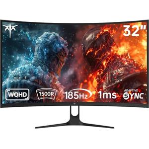 KTC Monitor Gaming Curvo 32 Pollici | QHD@185Hz (OC) | 1ms | Pannello HVA, Curvatura 1500R | 96% DCI-P3, 99% sRGB, 1,07 Miliardi di Colori | HDR10 | VESA 100×100mm | Low Blue Light | H32S5