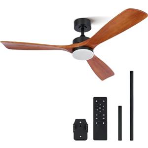 VONLUCE 132 CM Ventilatori da Soffitto con Luci e Telecomando Ventilatore da Soffitto in Legno con 3 Pale Motore DC Reversibile Silenzioso a 6 Velocità per Camera da Letto Soggiorno Studio Patio, Noce