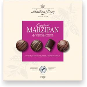 Anthon Berg - Cioccolatini al Marzapane Assortiti Significant Marzipan, Scatola Regalo da 173g, 16 Cioccolatini Ripieni Gourmet con Cacao Certificato Rainforest Alliance