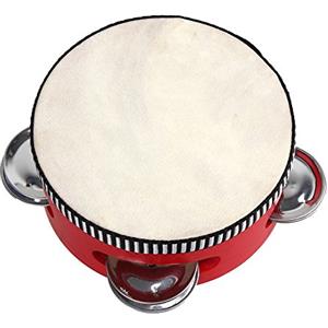 BQLZR Tamburello musicale rosso 10,2 cm tamburo rotondo in legno naturale pelle strumento musicale