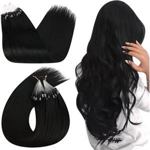 Ugeat Extension Capelli Veri Microring Nero 35 cm 50g Extension Microring Capelli Veri Neri Jet Remy Lisci Corti Micro Loop Capelli Umani Invisibili 50ciocche