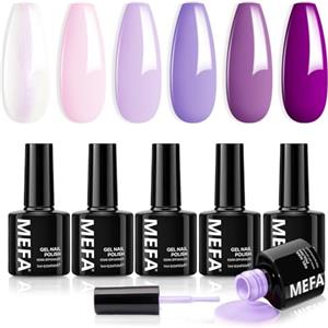 MEFA Smalto Semipermanente Unghie, Viola 6 Colori Smalti Semipermanenti per Unghie, Soak-Off UV Gel per Natale Nail Art Smalto Gel Professionali Kit