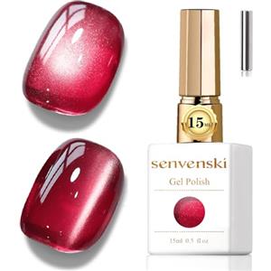 Senvenski Gelatina Vetro Cat Eye Smalto Semipermanente, 15ML Occhi di Gatto Magnetica per Gel Unghie Kit Olografico Glitterato Cristallo Smalti Unghie Salon Home DIY (Rosso, 0.5fl oz)