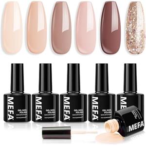 MEFA Smalto Semipermanente Unghie, Nude Glittero Marrone 6 Colori Smalti Semipermanenti per Unghie, Soak-Off UV Gel per Natale Nail Art Smalto Gel Professionali Kit