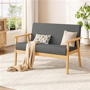 Dripex Divano a 2 posti, in tessuto, moderno e scandinavo, divano lounge in legno e tessuto di lino, per soggiorno, camera da letto, ufficio, grigio scuro, 113 x 67 x 75 cm, Grigio Scuro