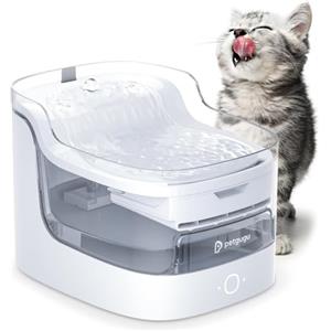 PETGUGU Fontanella per Gatti con Pompa Wireless, Ultra-Silenzioso <20dB, Filtro a 8 Strati, 2L Fontana per Gatti & Cani, Dispenser Acqua Per Cani, Controllo App 2.4G Wifi, Bianco (PF1L)