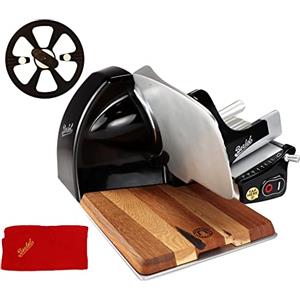 Berkel Affettatrice Home Line 200 Plus in nero - affettatrice da cucina con tagliacoltelli e tagliere realizzato a mano, pezzo unico