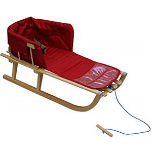 Skyline Slittino Davoser in legno per bambini, con schienale, con cintura di sicurezza e materassino (Bianca/Rossa Lino)