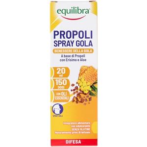 equilibra Integratori Alimentari, Propoli Spray, Integratore a Base di Propoli, Erisimo e Aloe Vera, per il Benessere della Gola, Azione Emolliente e Lenitiva, Flacone Spray 20 ml