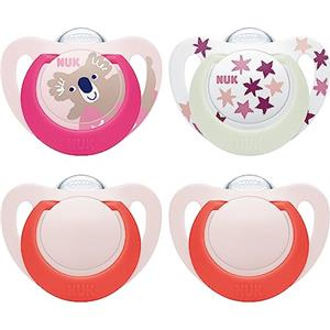 NUK Star Day & Night ciuccio | 18-36 mesi | Calma il 99% dei bambini | Succhietti in silicone senza BPA | Glow-In-The-Dark per trovarli la notte | Koala | 4 pezzi