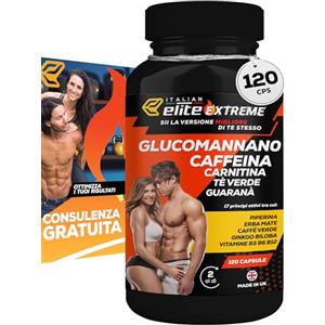 Italian Elite® Elite Extreme 120 Capsule Integratore Alimentare con Caffeina, Tè Verde, Carnitina, Glucomannano, Aceto di Mele e Guaranà. Supporto a Stile di Vita Attivo Energia e Focus. Uomo e Donna