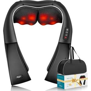 ALLJOY Massaggiatore Cervicale, Massaggiatore per Collo e Spalle con Riscaldamento, Massaggio Shiatsu Elettrico Schiena 3D Tre Velocità Regolabili,Regalo per Uomo Donna,Nero